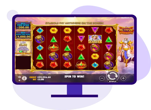 Gates of Olympus Super Scatter Gates of Olympus Super Scatter slot game on a monitor